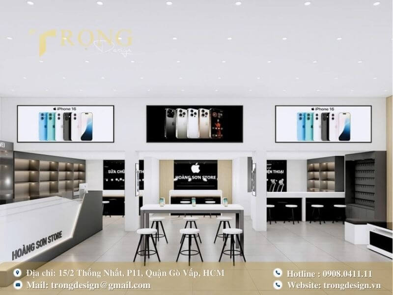 Cửa hàng với không gian cân đối và khu vực trải nghiệm sản phẩm trung tâm.