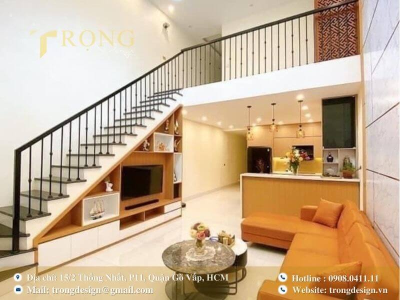 Thiết kế phòng khách hiện đại với nội thất đa năng.
