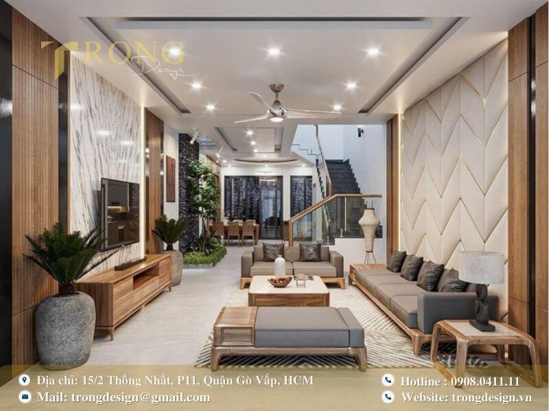 Sự kết hợp giữa gỗ và đá vân mây mang lại vẻ đẹp tự nhiên và hiện đại.