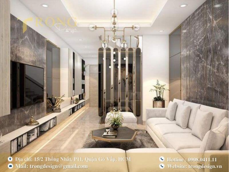 Tối giản, hiện đại với vật liệu cao cấp và chi tiết mạ vàng sang trọng.