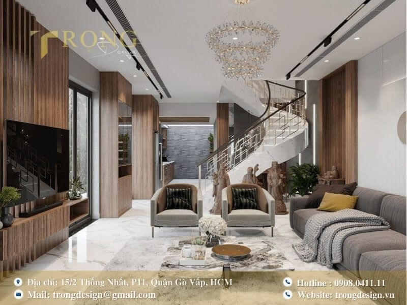 Sang trọng và hiện đại với sự kết hợp của gỗ và kim loại.