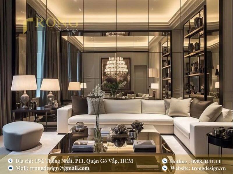 Thiết kế sang trọng, tân cổ điển với gương lớn và nội thất quý phái.