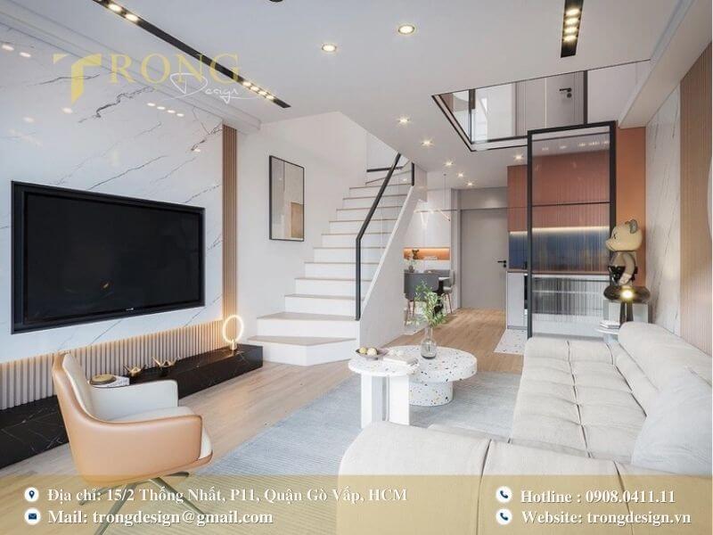 Thiết kế hiện đại, trẻ trung với sự kết hợp của nhiều vật liệu.