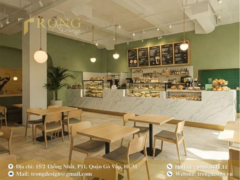 Thiết kế hiện đại, tươi mới với quầy bar ốp đá cẩm thạch.
