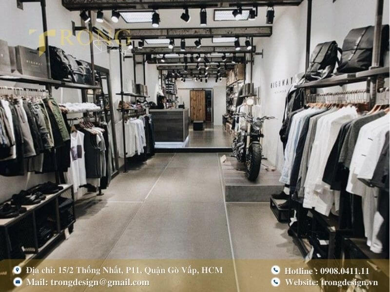 Cửa hàng thời trang nam phong cách công nghiệp, tập trung vào các thiết kế cá tính.