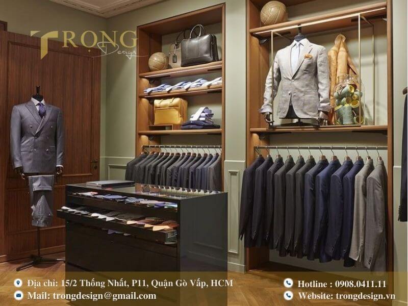 Cửa hàng chuyên về suit và vest nam, mang phong cách sang trọng và cổ điển.