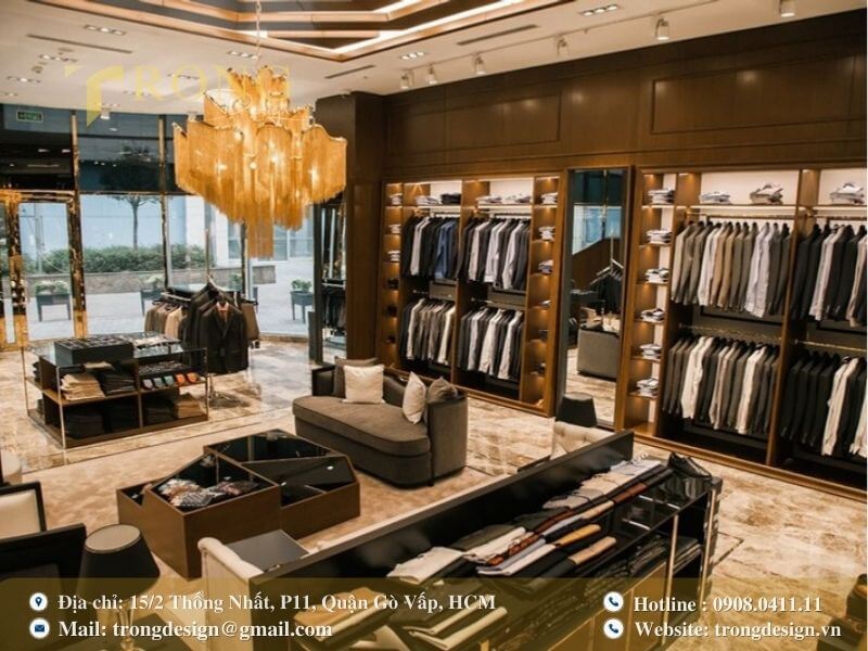 Không gian sang trọng, lịch lãm với các trang phục vest và suit nam cao cấp.