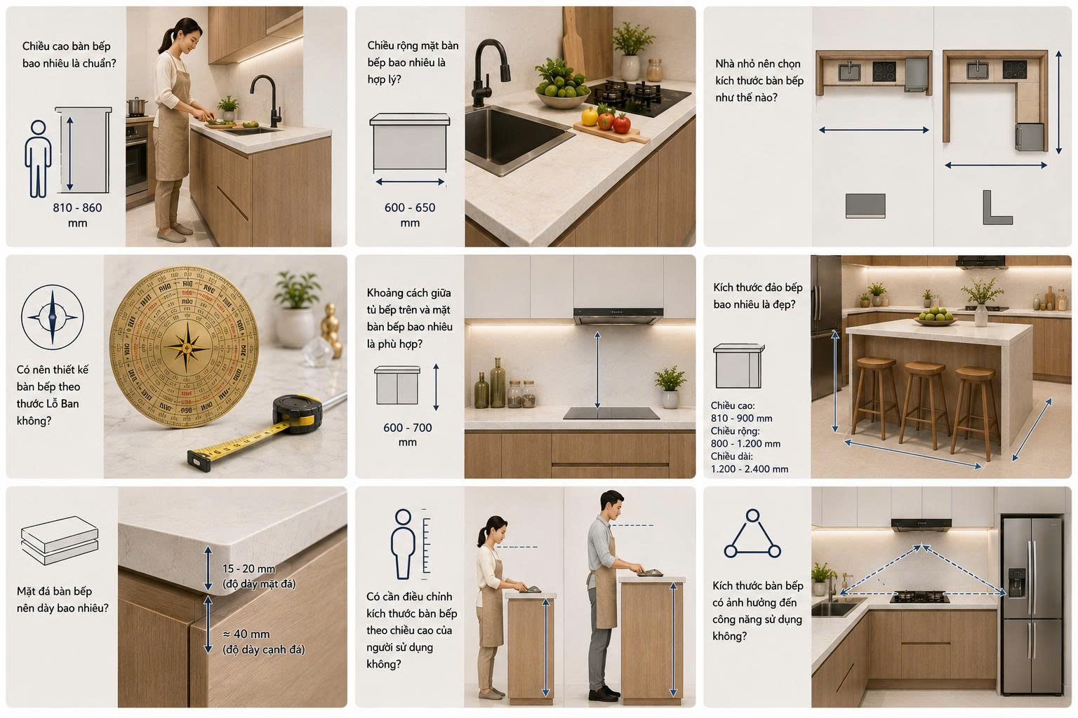 kích thước bàn bếp tiêu chuẩn
