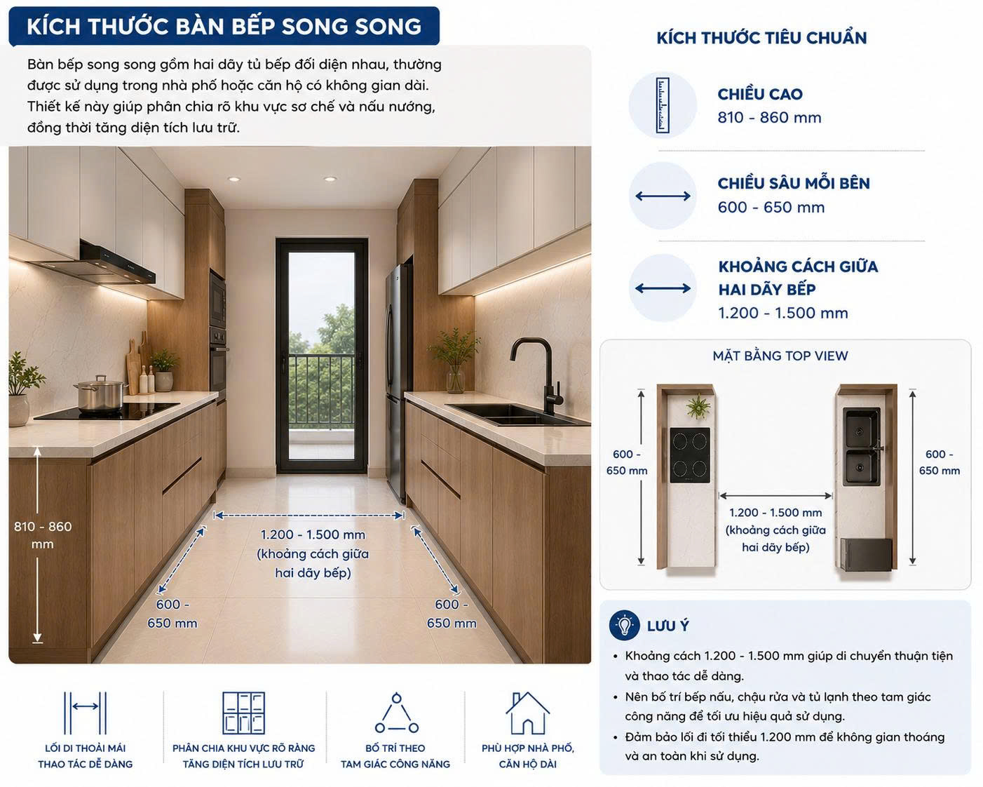 kích thước bàn bếp tiêu chuẩn