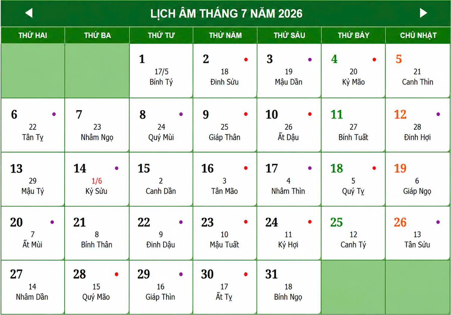 ngày tốt tháng 7