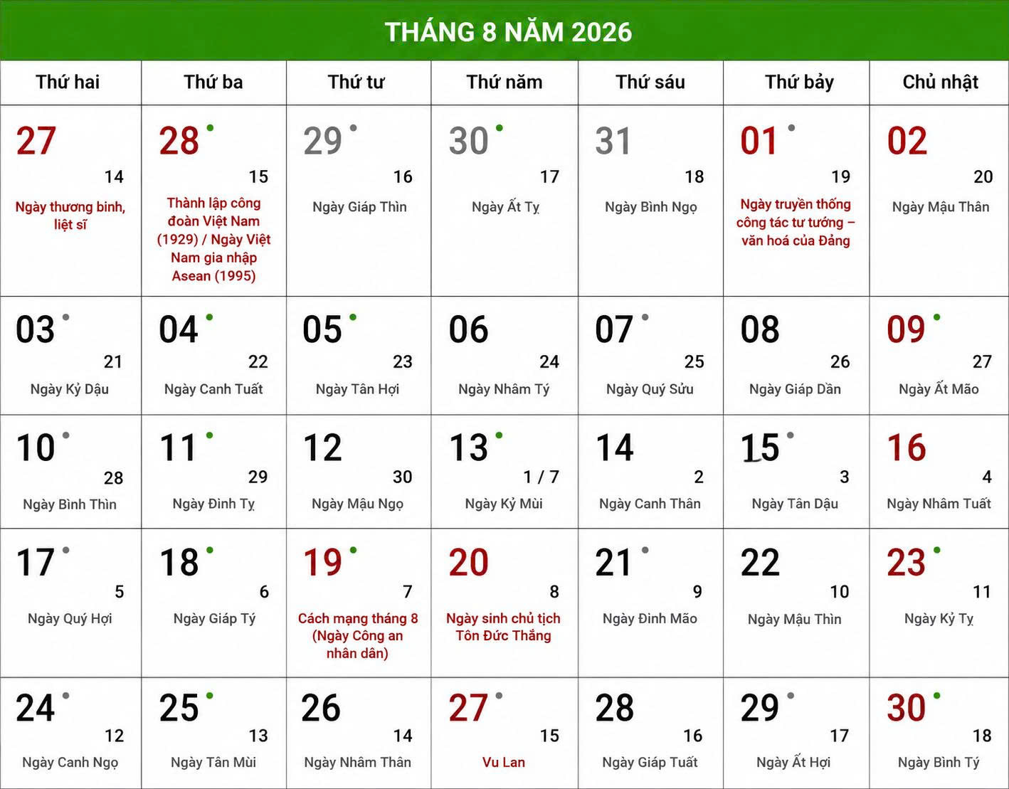 ngày tốt tháng 8