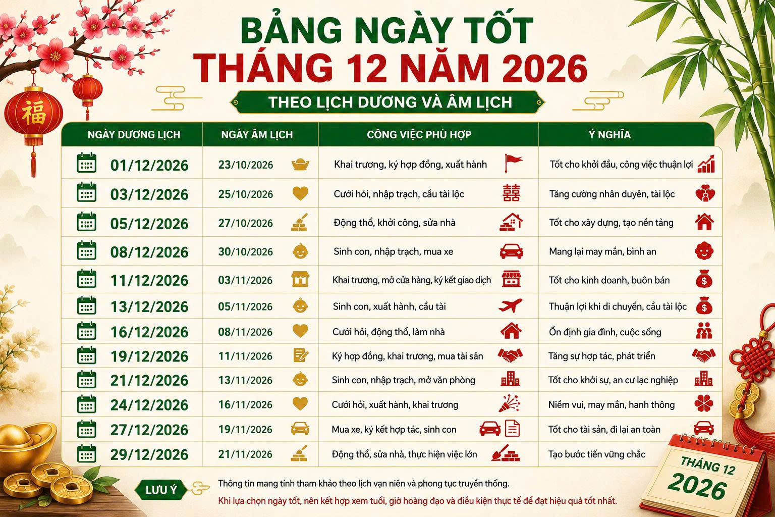 ngày tốt tháng 12