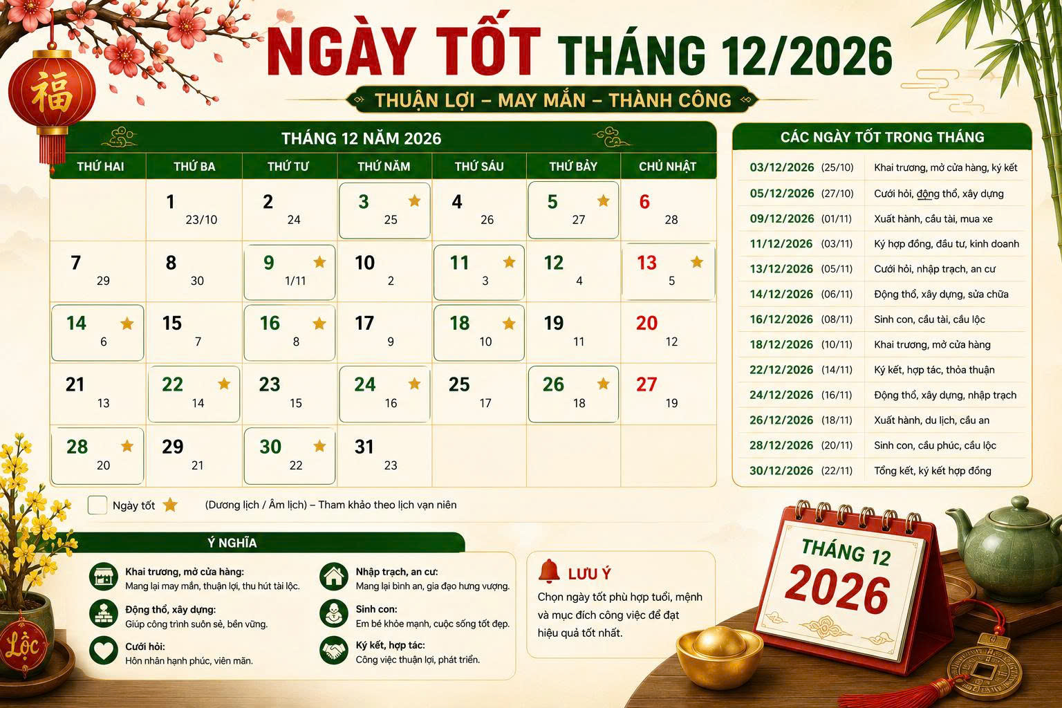 ngày tốt tháng 12