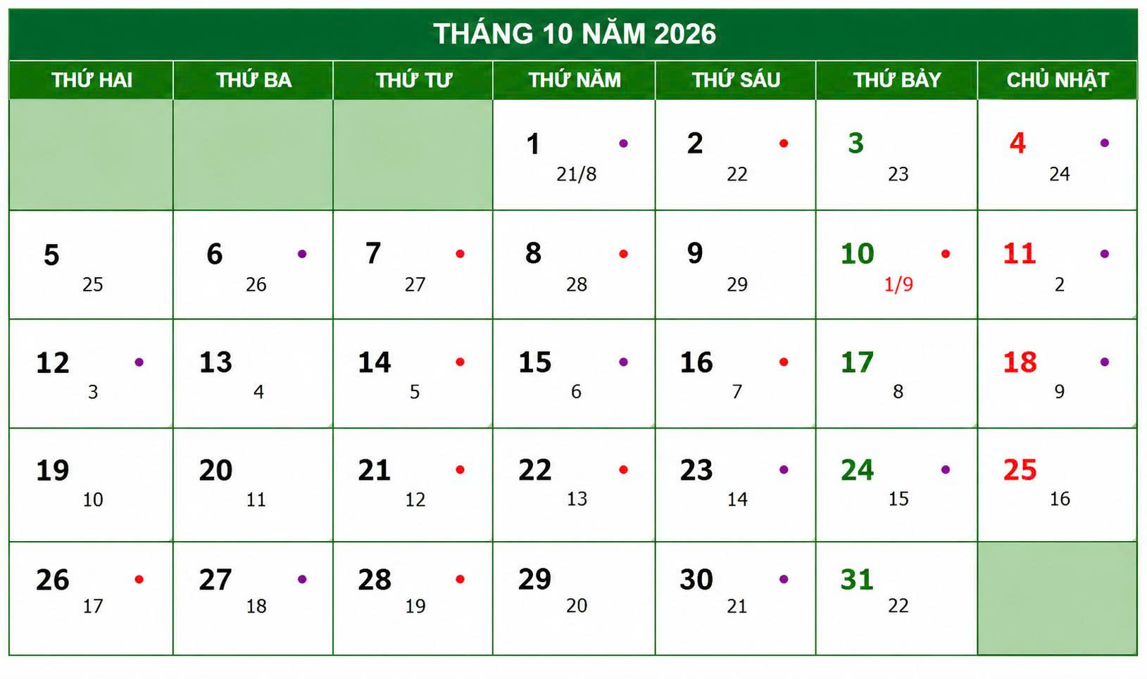 ngày tốt tháng 10