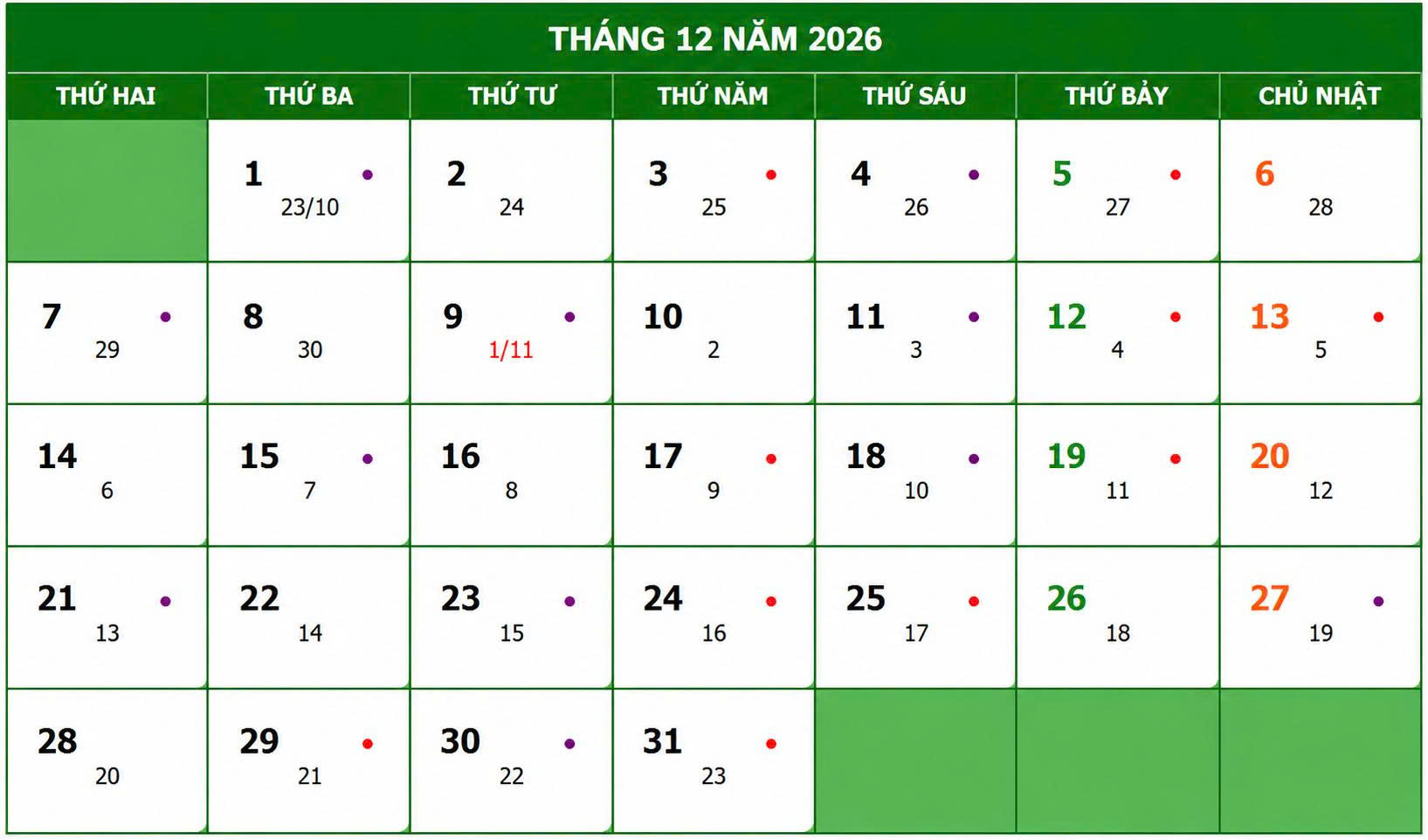 ngày tốt tháng 12