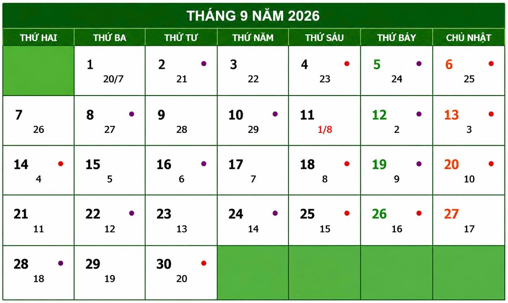 ngày tốt tháng 9