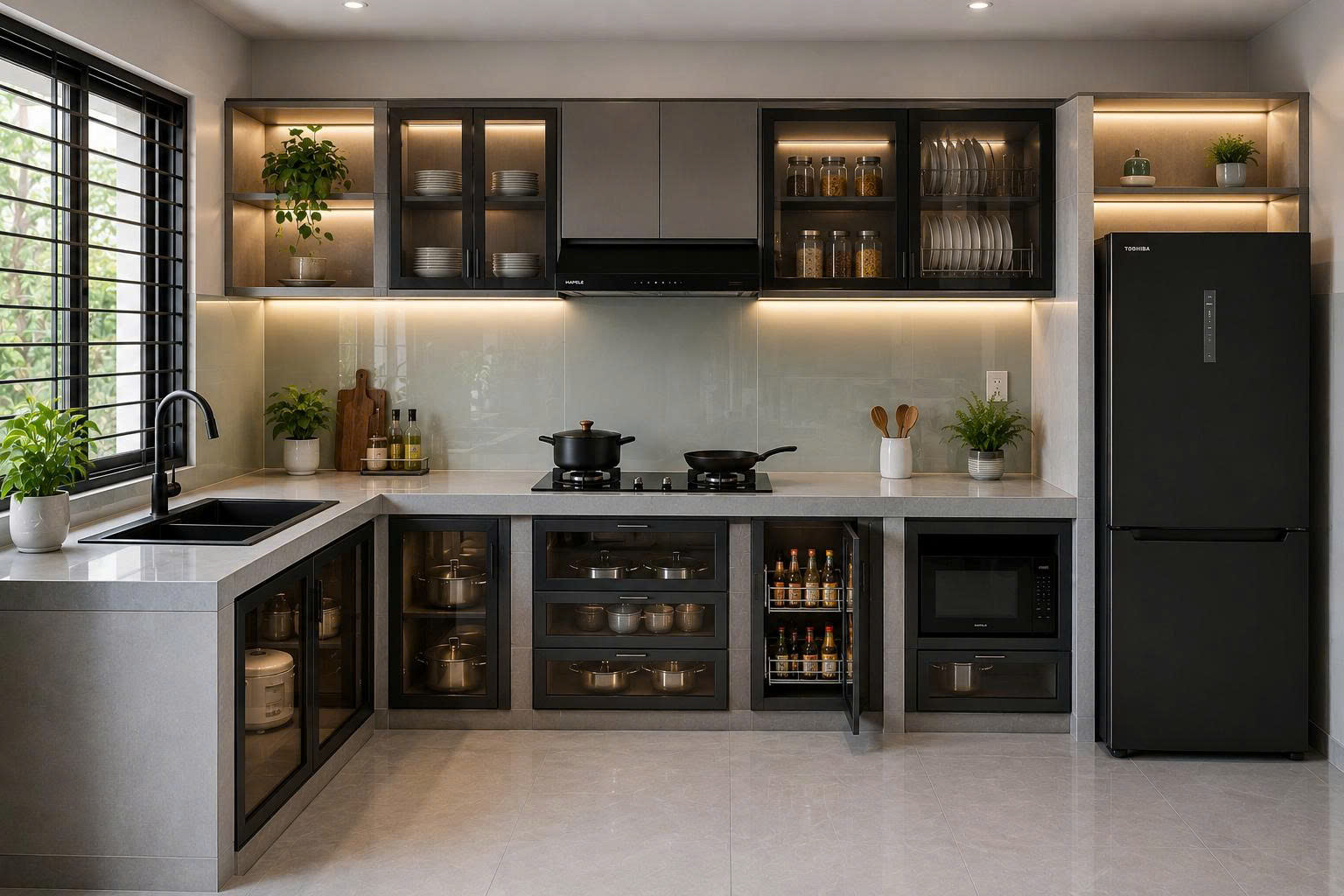 tủ bếp xây gạch